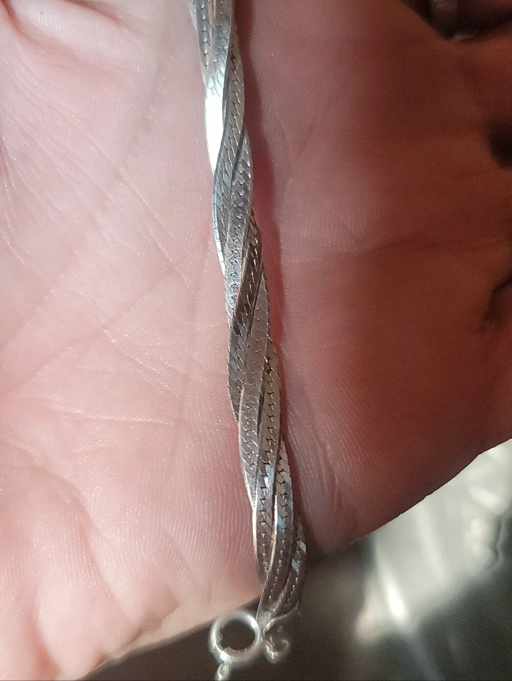 925 Sterling Silver Braided Herringbone Bracelet 7.25 Inch Triple Twist Snake